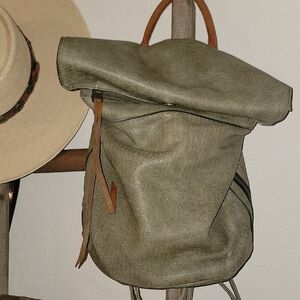 Source Unknown Green Roll-Top Backpack with Leather Accents